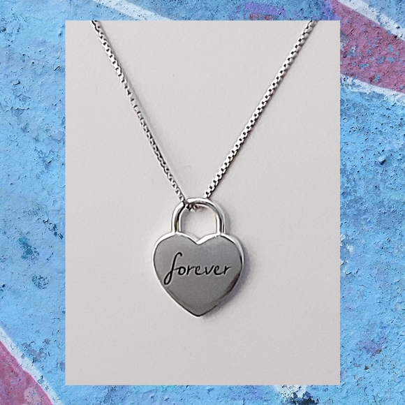 Heart Pendant Necklace Engraved Love and Forever - Picture 3 of 6